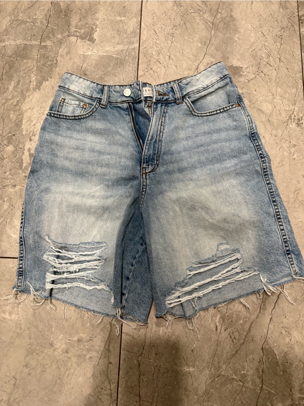 Denim&Co Light Blue Distressed Boyfriend Jean Shorts